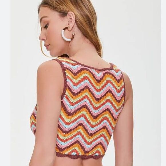 Forever 21 Crochet Chevron Sleeveless Cotton Crop Top Size Medium NEW‎ Festival - Picture 7 of 11